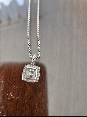Sterling Silver Clear Stone Square Pendant Necklace